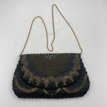 2000s Royal Black And Gold Beaded Shoulder Evening Formal Purse 5&quot;x8.5” ... - $316.01 MXN
