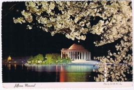 Postcard Jefferson Memorial At Night Cherry Blossoms Washington DC - £1.73 GBP