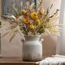 Quoowiit Ceramic Rustic Farmhouse Vase, Distressed Decorative Flower Vase For - £25.38 GBP