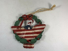 Metal American Eagle in Christmas Wreath Stars and Stripes Christmas Ornament - £9.11 GBP