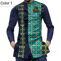 African Men Cotton Denim Stand-collar wax printing African Men&#39;s Shirt 1... - $78.87