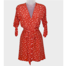 FAITHFULL THE BRAND orange-red floral v neck short boho spring dress size 4 - £29.67 GBP