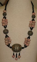 Antique Berber enamel egg pendant and natural stones Necklace - $251.75