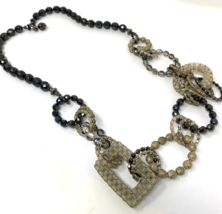 Orsola Mainardis Faceted Glass Bead Linked Long Necklace Black/Cream - £90.61 GBP