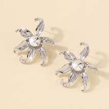 Cubic Zirconia &amp; Silver-Plated Flower Stud Earrings - £11.15 GBP