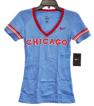 Nike Women&#39;s Chicago Cubs Cooperstown Slim-Fit V-neck T-shirt Blue X-Small - £17.38 GBP