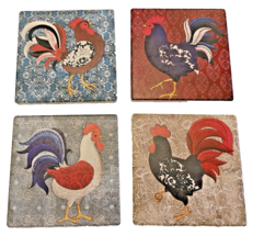 4 Boston Warehouse Sandstone Rooster Coasters 4&quot; Square Cork Bottom - £10.99 GBP