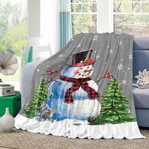 Pinkinco Winter Snowman with Topper Check Scarf Flannel Throws Blanket, ... - £51.08 GBP
