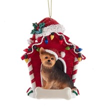 Cute Yorkshire Terrier In Red Dog House Resin Xmas Ornament - £9.58 GBP