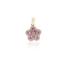 18K Gold Pink Sapphire Cherry Blossom Flower Pendant - £488.31 GBP