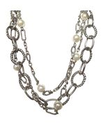 Vtg Multi-Strand Silver Chain &amp; Pearl Statement Necklace Layered Elegant... - $58.21