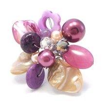 Purple Floral Cluster Mother of Pearl Free Size Cocktail Ring - £11.06 GBP