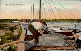 Exxagerated Fish on Pier Fishermen The First one I Landed Postcard Y15 - £11.76 GBP