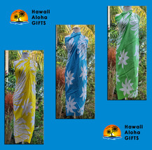 New Hawaii  Big White Leaves with Flowers Design Sarong 100% Rayon - $12.16+