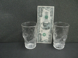 2 Vintage Jelly Jar Juice Glasses Clear Raised Fruit Designs 4 Oz. 3 3/4... - $14.85
