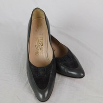 Salvatore Ferragamo Women Shoe 10.5B Dark Taupe Leather Suede Accent 2.5&quot; Heel - £75.64 GBP