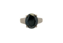 Vtg Sterling Signed 925 Black Hematite Stone Bridge Accent Solitaire Ring 7 1/2 - £38.22 GBP