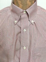 Brooks Brothers 346 17 2/3 Red White Stripe Long-Sleeve Cotton Shirt Button-Down - £21.97 GBP