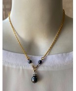 ⭕⭕VTG, necklace, collier, necklace, collana, new, new, gold metal with g... - $11.88