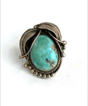 Navajo Large Blue Turquoise Crown Feathers Sterling Silver 925 Ring - $187.11
