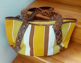 WOMENS  Canvas Shoulder Tote Yellow, Brown Multi Stripe  NEW Great Beach Bag - £19.55 GBP
