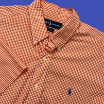 Polo Ralph Lauren Shirt Orange Gingham Easter Short Sleeve Mens Pony Large - $18.69