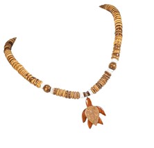 Wood and Shell Turtle Pendant on Coconut Wood - £43.94 GBP