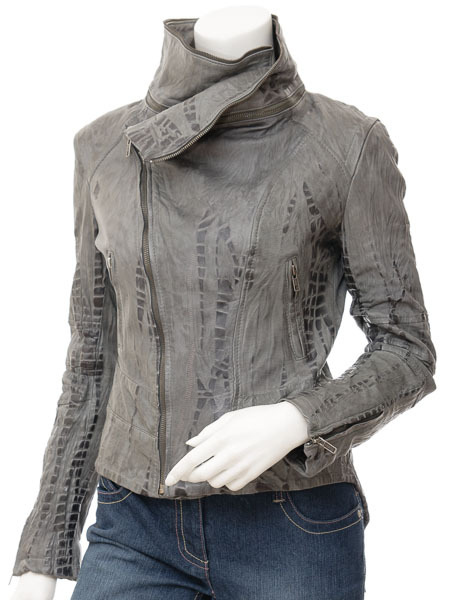 LE Women Leather Jacket in Grey Auburn