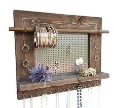  Wood Jewelry Organizer Wall-Mount with Ring/Bracelet Rod: Cabinet Armoire Box - £35.94 GBP