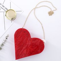 Unique Designer Acrylic Clutch Fashion Cute Red Heart Shape  Chain Party Evening - £52.57 GBP
