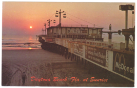 Vtg Postcard-Daytona Beach FL at Sunrise-Pier-McDonald&#39;s KFC Signs-Chrome-FL2 - £1.94 GBP