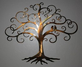 Love Bird Swirled Tree of Life 30&quot; tall Metal Wall Art Decor  - £96.72 GBP