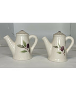 Vintage Ceramic Olive Flowered  Tea Pot 3” Tall Salt &amp; Pepper Shakers - £7.05 GBP