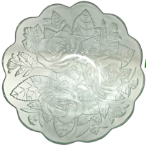 Vintage 9" Frosted Glass Floral Rose Embossed Bowl With Scalloped Edge Indonesia image 3
