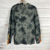Hot Topic Men&#39;s Large Gray Black Tie Dye Flame Hoodie Sleeve Cuffs Cut Off - £11.84 GBP