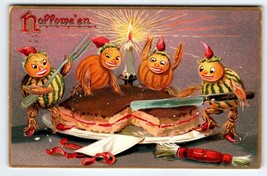 Halloween Postcard Tuck Pumpkin Head Goblins Slice Cake Fantasy Embossed 1909 - £52.54 GBP