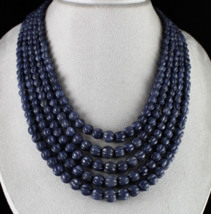 Natural Blue Jade Beads Carved Round Gemstone 5 Line 977 Cts Fashion Necklace - £289.82 GBP