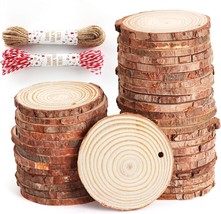 50Pcs Wood Slices 2.4&quot;-2.8&quot; Unfinished Natural Wood Rounds with Pre-dril... - $623.32 MXN