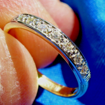 Earth mined Diamond Deco Wedding Band Vintage Platinum 18K Gold Bridal Ring - $1,895.25