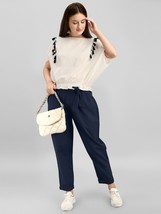 Blue casual Tieup Pants &amp; Bat Wing White Top Co-ord. casual Party Set Si... - $56.92