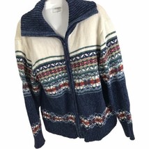 Tiara International 2004 Sweater Cardigan Full Zip Flower Snowflakes Size M Blue - £23.25 GBP