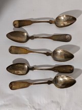 Lot of 5 Davis Palmer &amp; Co Boston 1838-1845 Coin Silver Tea Spoons Monogrammed - £115.73 GBP