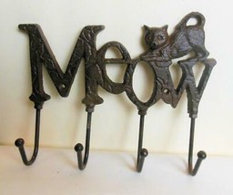 Cast Iron Cat Meow Wall Hook 8 Inches New - $14.85