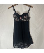 Adore Me Lingerie Babydoll Sz 32C Black Lace Floral Underwire Push-Up Ho... - $329.95 MXN