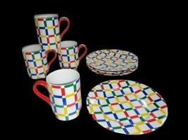 Vintage 8 Pc Fitz &amp; Floyd Porcelain Japan HOPSCOTCH - 4 ea. Salad Plates... - $63.36