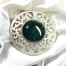 Sterling Silver Vintage 925 Large 2.25” Etched Green Turquoise  Brooch (... - $144.99