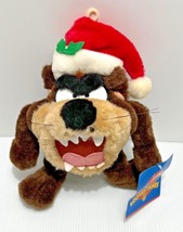 Vintage 1997 Tasmanian Devil Plush Looney toon  Taz Stuffed animals w/ santa hat - £11.96 GBP