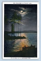 Moonlight on 4th Fourth Lake PO Inlet Adirondacks New York NY WB Postcard B16 - $2.92