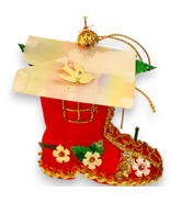 Vintage Handmade Santa Boot Ornament Felt Gold Filigree Christmas Collec... - €4,60 EUR
