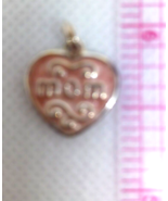 P167 CUTE PINK ENAMEL &quot;MOM&quot; HEART CHARM/PENDANT STERLING SILVER - £11.09 GBP